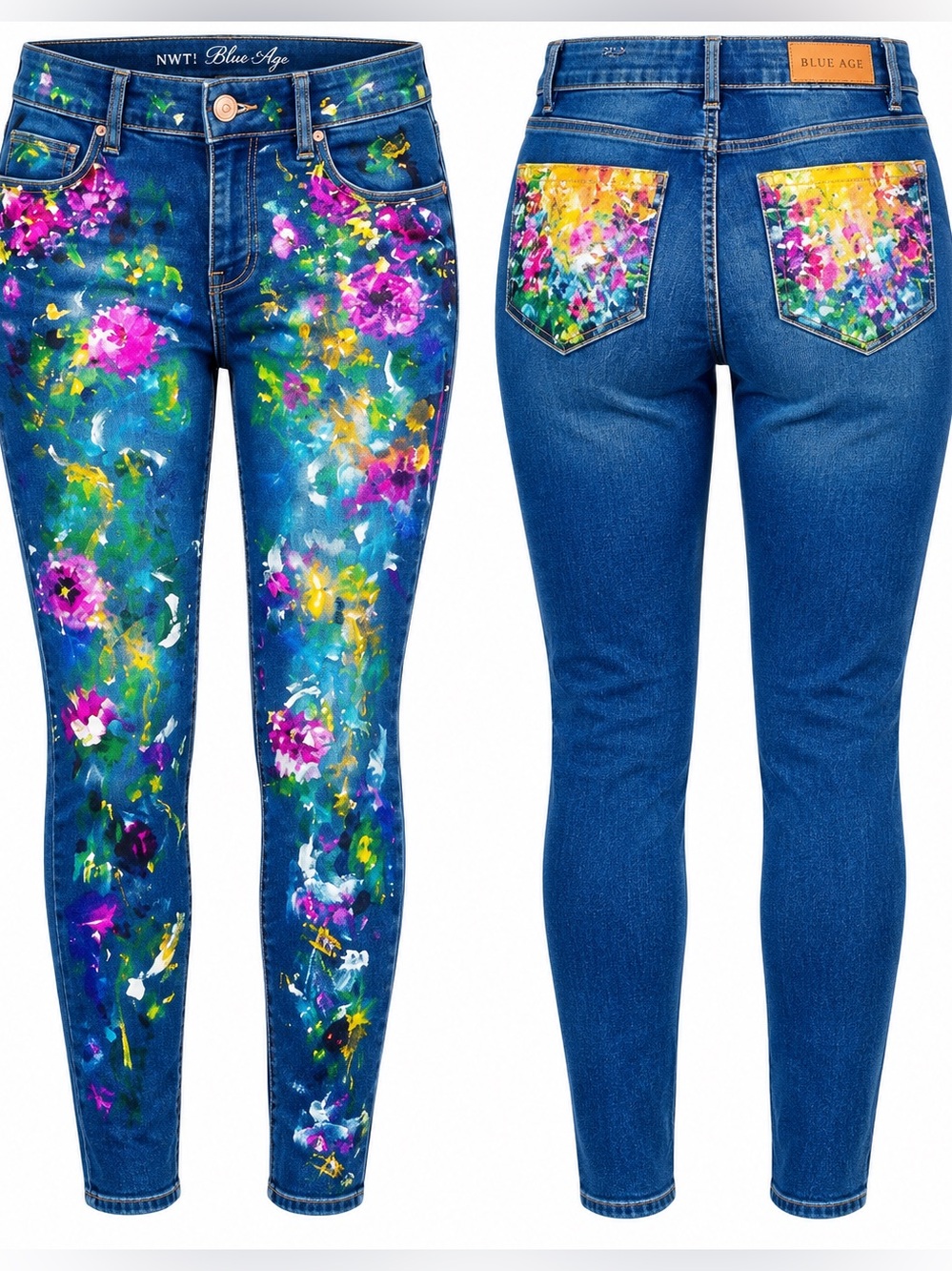 NWT! Blue Age Denim Collection Young Women Hand Painted Jeans Juniors 7